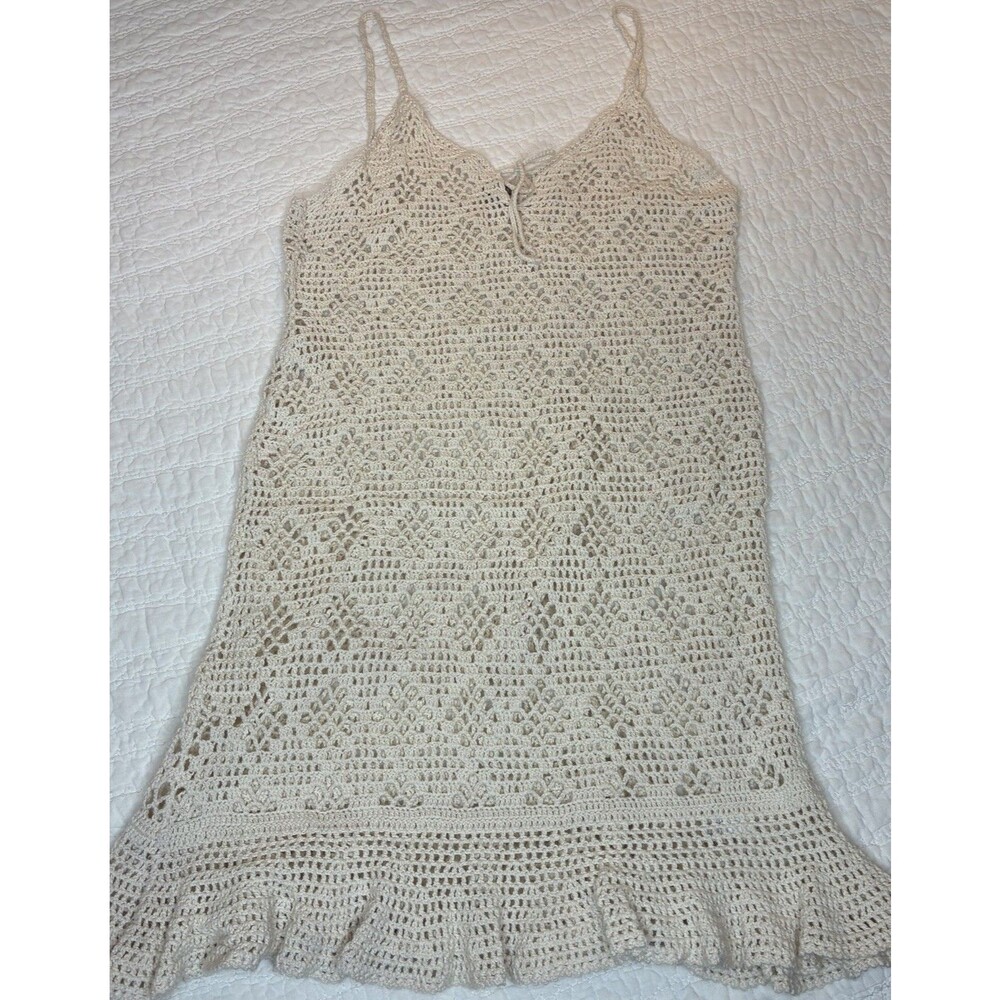 Aerie Crochet Cover up Dress 100% Cotton Size Large Sexy Boho Beachcore Stretchy